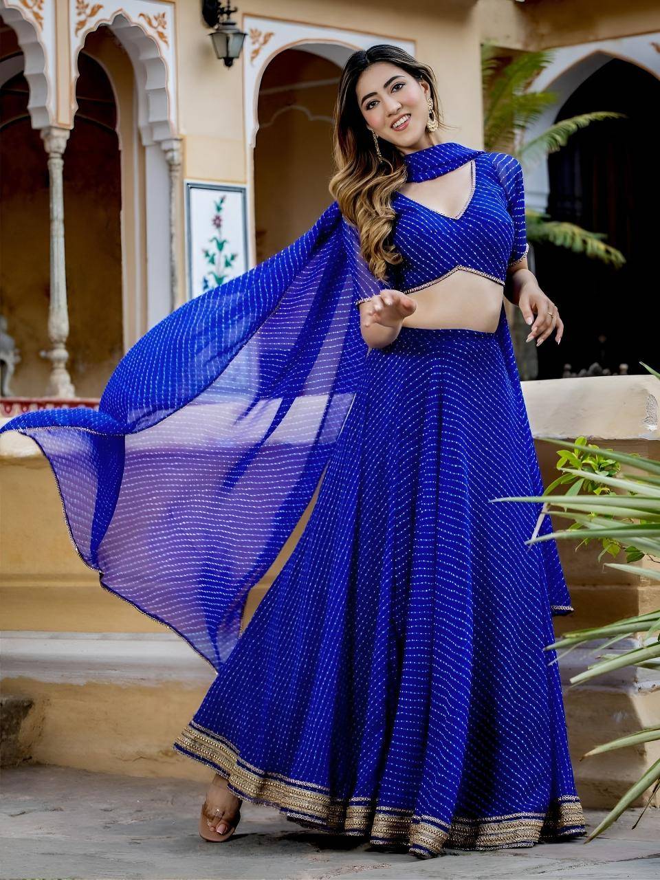 Leheriya Georgette Blue Bulk Lehenga choli supplier in Kolkata
